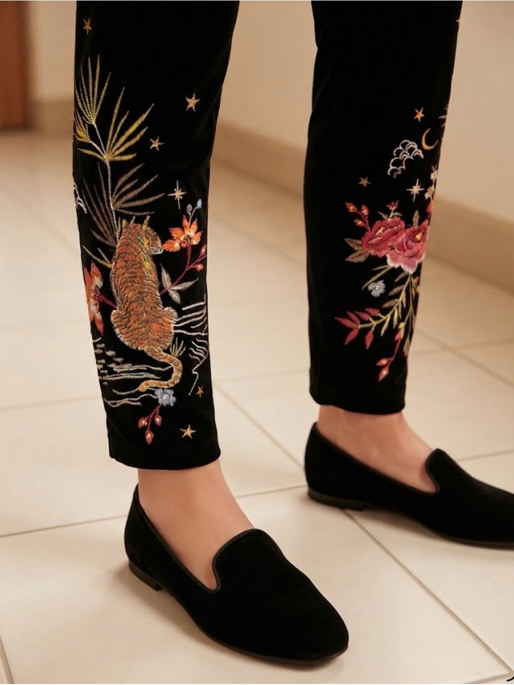 Johnny Was LA Keone Floral Embroidery Bl Leggings size Lg